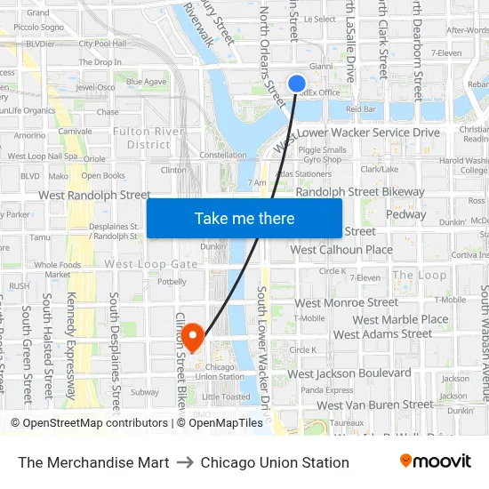 The Merchandise Mart to Chicago Union Station map