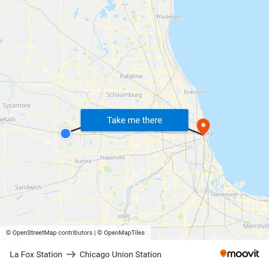 La Fox Station to Chicago Union Station map