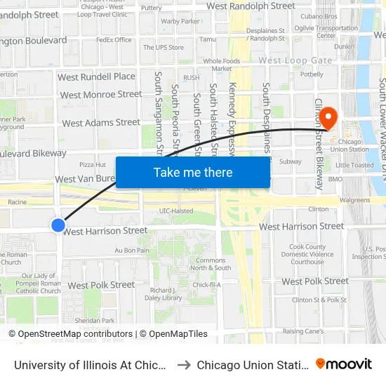 University of Illinois At Chicago to Chicago Union Station map