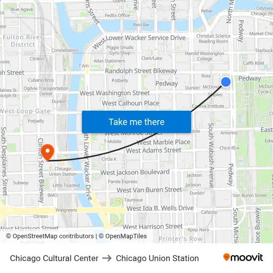 Chicago Cultural Center to Chicago Union Station map