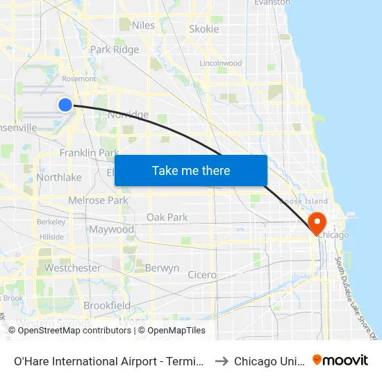 O'Hare International Airport - Terminal 5 Arrivals/Departures to Chicago Union Station map