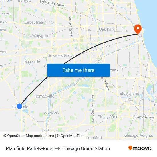 Plainfield Park-N-Ride to Chicago Union Station map