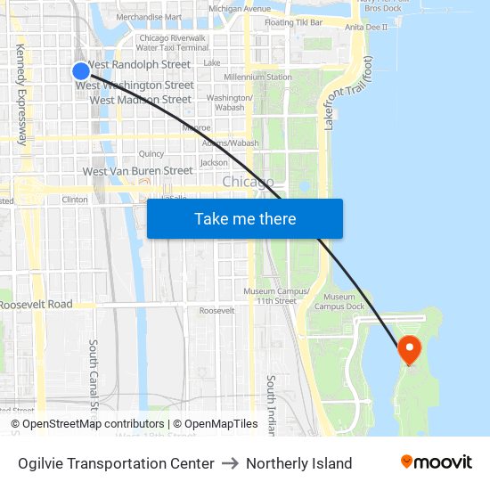 Ogilvie Transportation Center to Northerly Island map