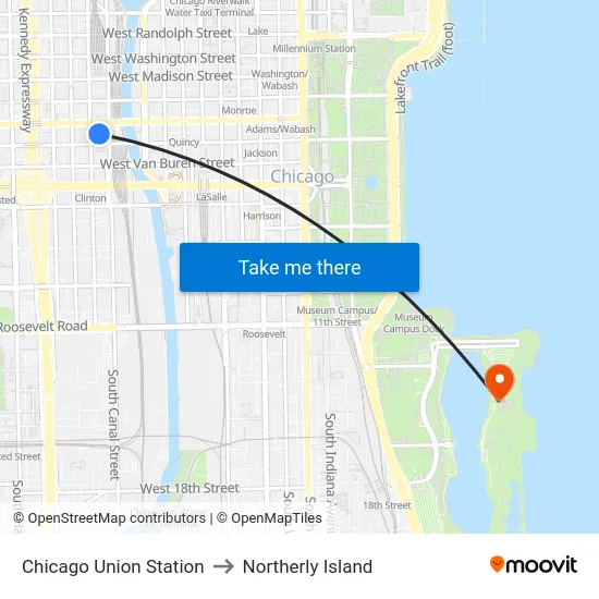 Chicago Union Station to Northerly Island map