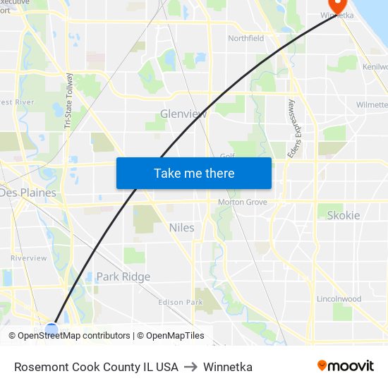 Rosemont Cook County IL USA to Winnetka map