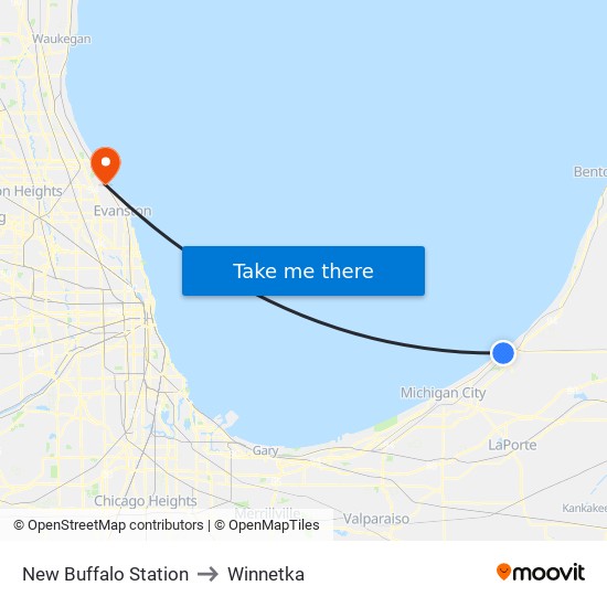 New Buffalo Station to Winnetka map