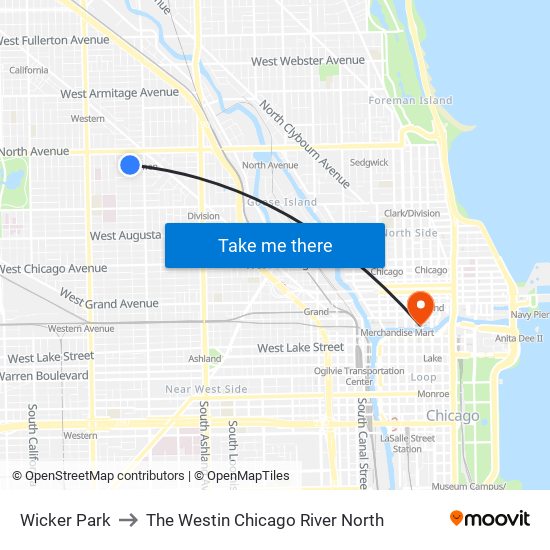 Wicker Park to The Westin Chicago River North map