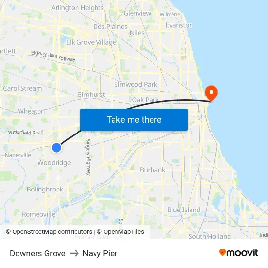 Downers Grove to Navy Pier map