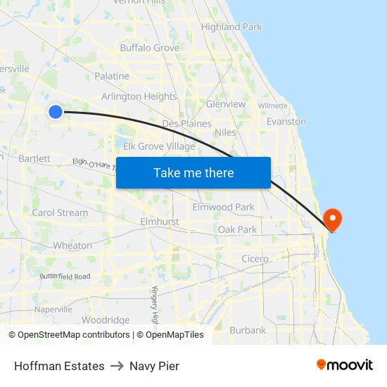 Hoffman Estates to Navy Pier map