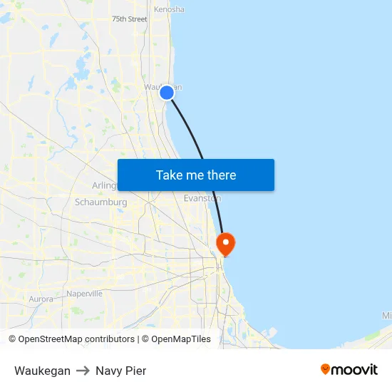 Waukegan to Navy Pier map
