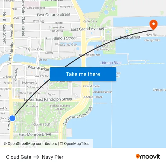 Cloud Gate to Navy Pier map