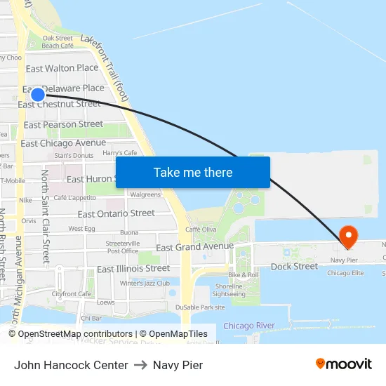 John Hancock Center to Navy Pier map