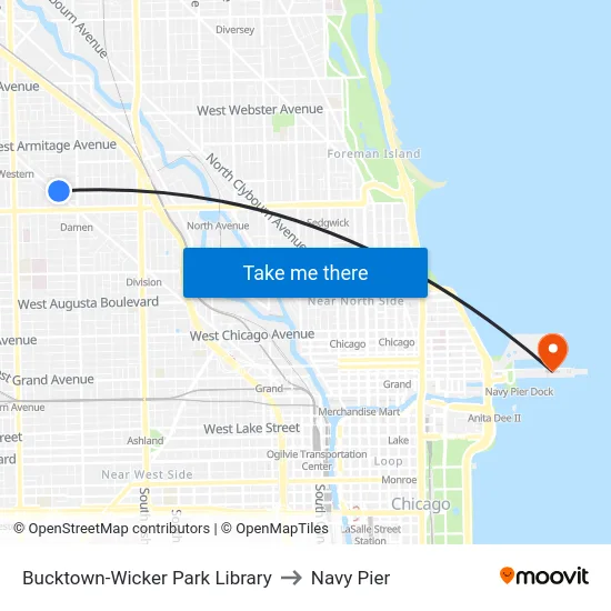 Bucktown-Wicker Park Library to Navy Pier map