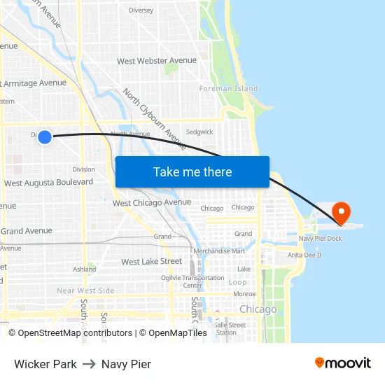 Wicker Park to Navy Pier map