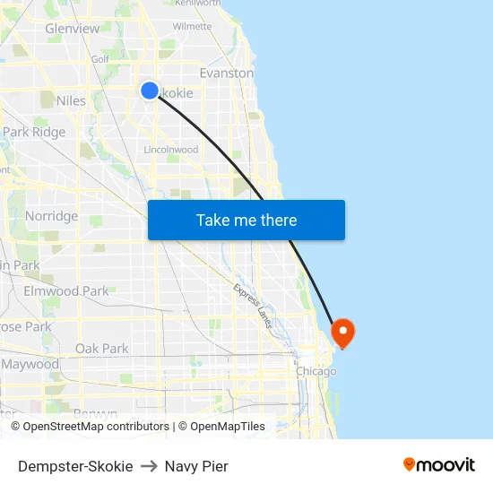 Dempster-Skokie to Navy Pier map
