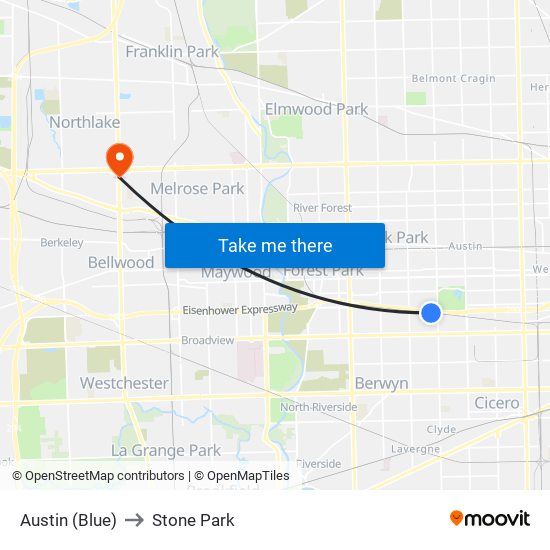 Austin (Blue) to Stone Park map