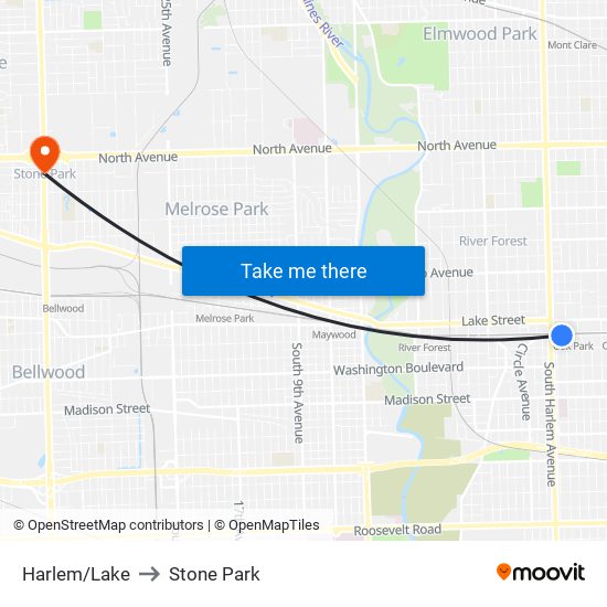 Harlem/Lake to Stone Park map