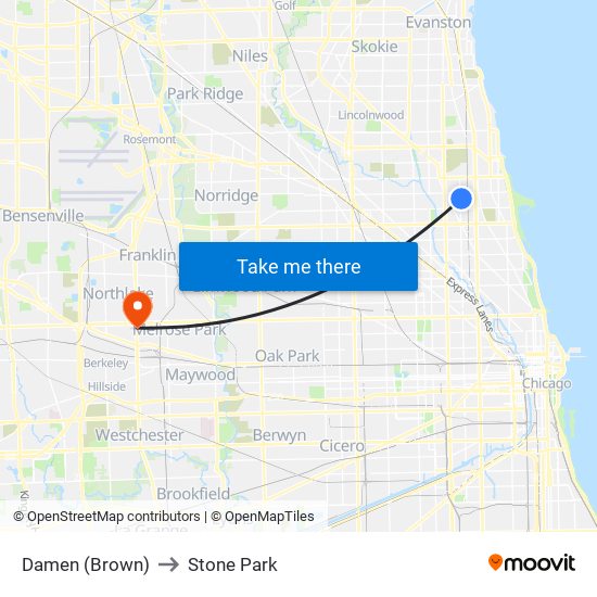 Damen (Brown) to Stone Park map