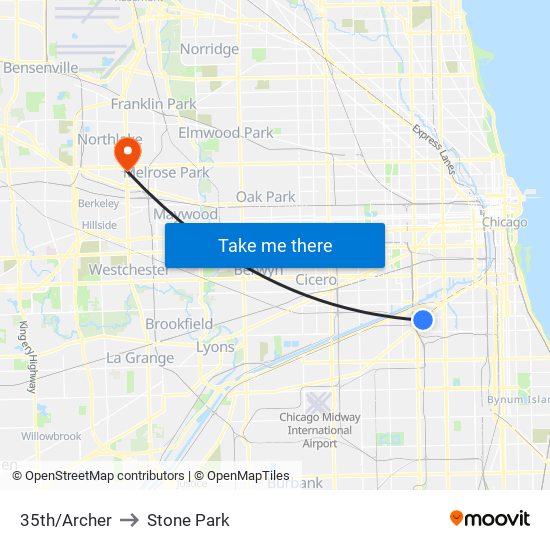 35th/Archer to Stone Park map