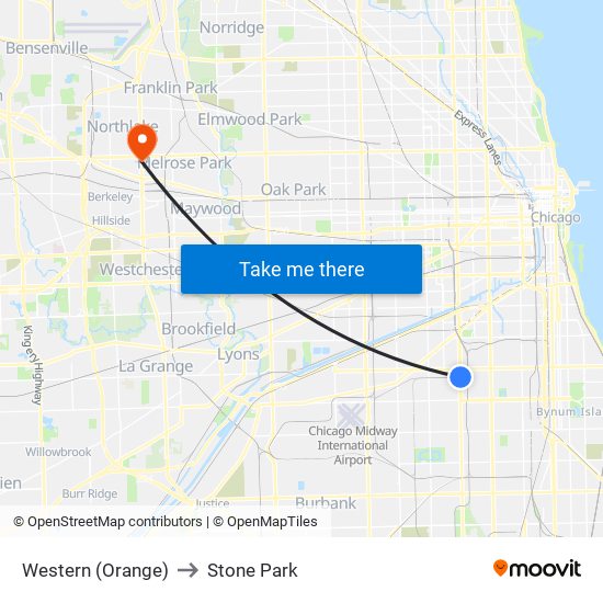 Western (Orange) to Stone Park map