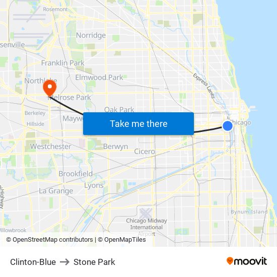 Clinton-Blue to Stone Park map