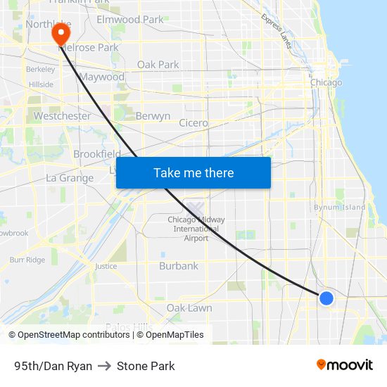 95th/Dan Ryan to Stone Park map