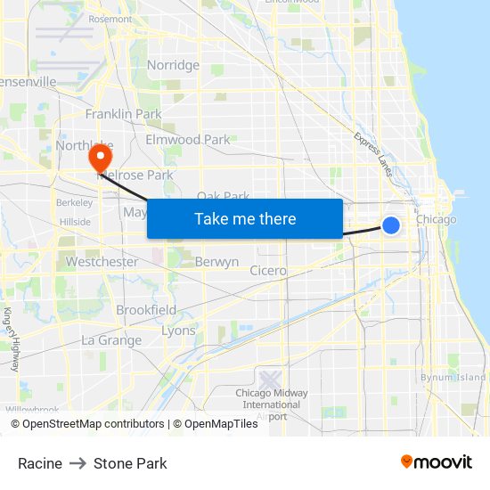 Racine to Stone Park map