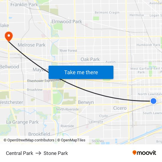 Central Park to Stone Park map