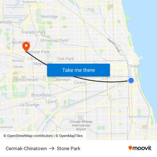 Cermak-Chinatown to Stone Park map