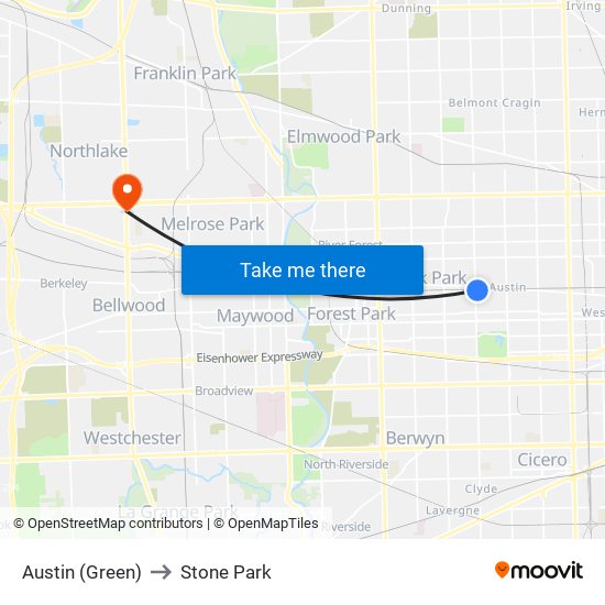 Austin (Green) to Stone Park map