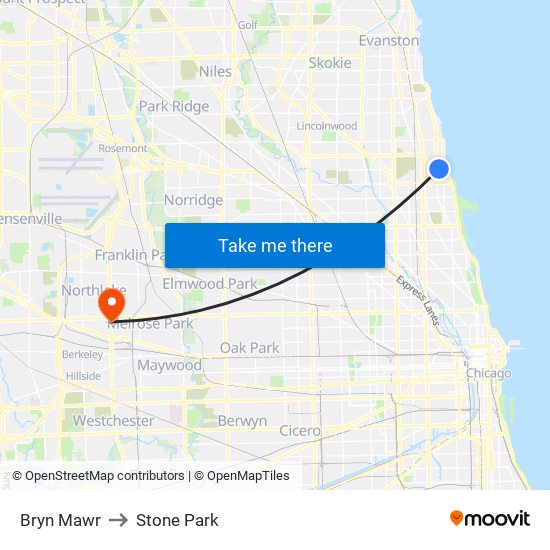 Bryn Mawr to Stone Park map