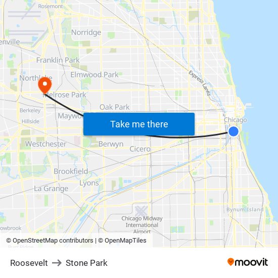 Roosevelt to Stone Park map