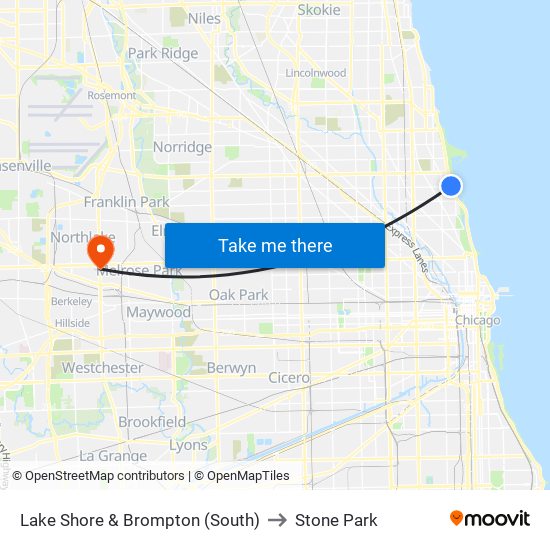 Lake Shore & Brompton (South) to Stone Park map