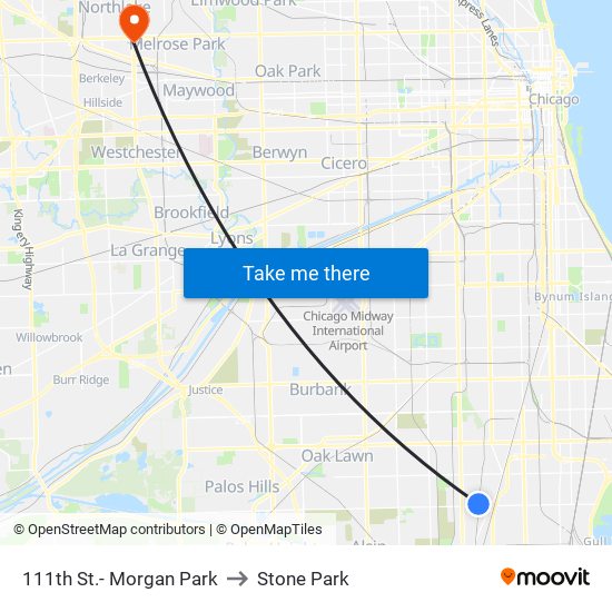 111th St.- Morgan Park to Stone Park map