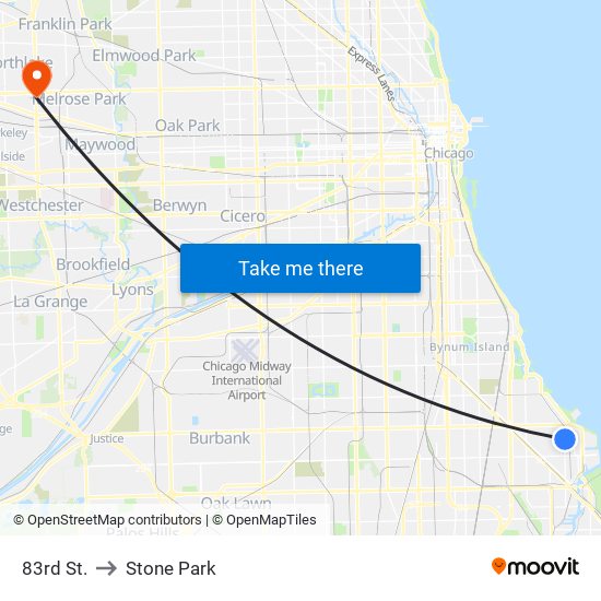 83rd St. to Stone Park map