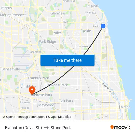 Evanston (Davis St.) to Stone Park map