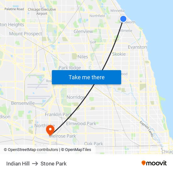 Indian Hill to Stone Park map