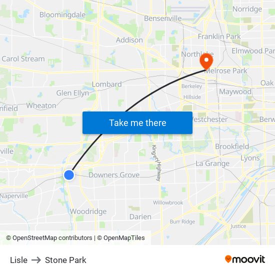 Lisle to Stone Park map