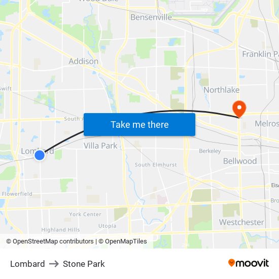 Lombard to Stone Park map