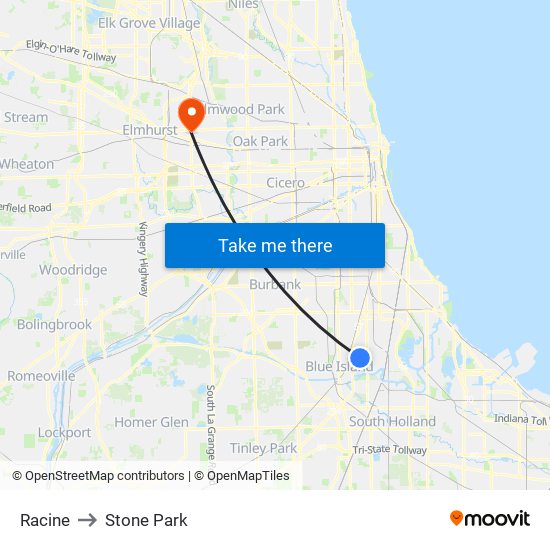 Racine to Stone Park map