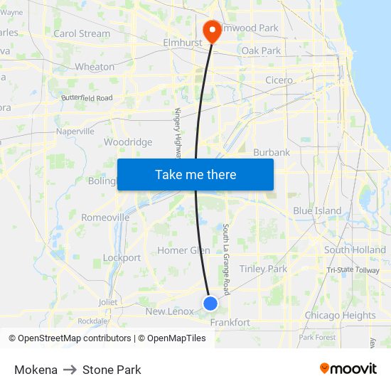 Mokena to Stone Park map