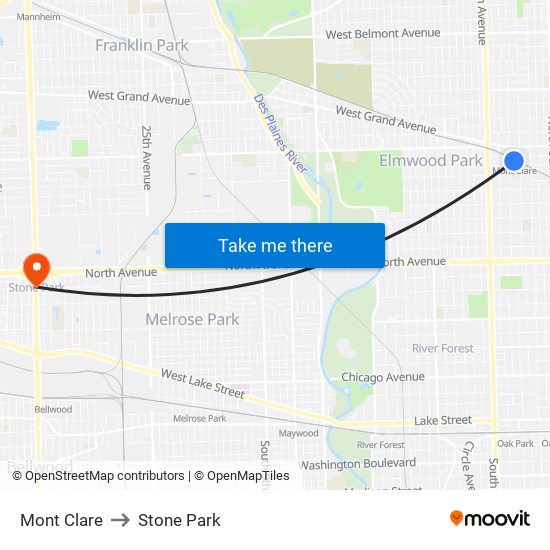 Mont Clare to Stone Park map