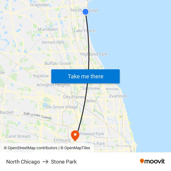 North Chicago to Stone Park map
