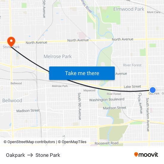 Oakpark to Stone Park map