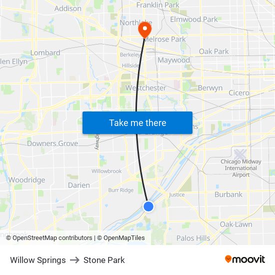 Willow Springs to Stone Park map