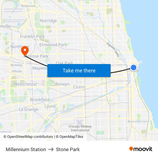 Millennium Station to Stone Park map