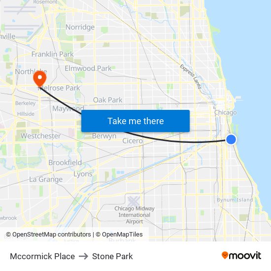 Mccormick Place to Stone Park map