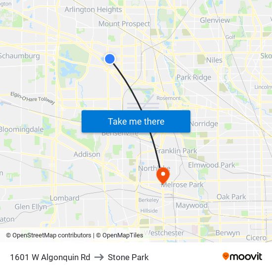 1601 W Algonquin Rd to Stone Park map