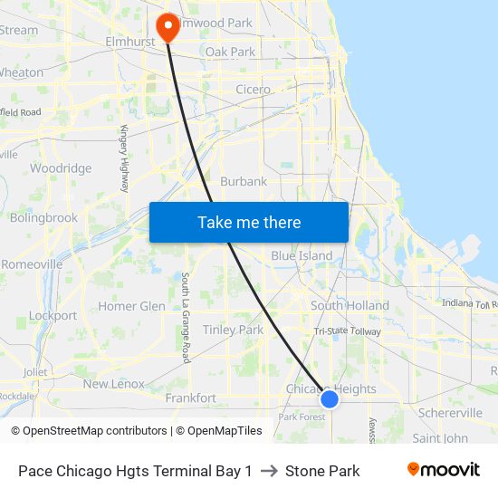 Pace Chicago Hgts Terminal Bay 1 to Stone Park map