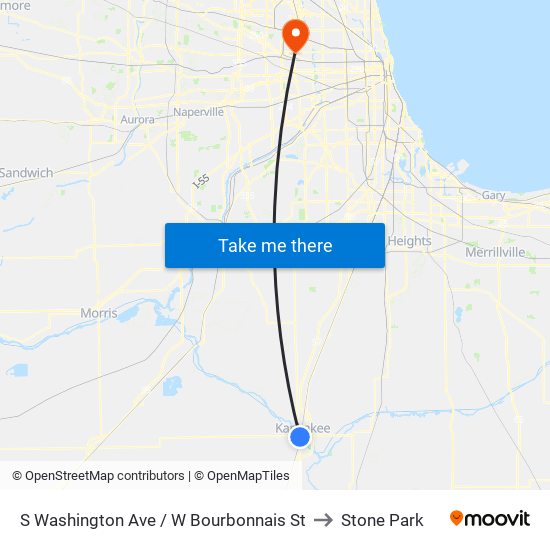 S Washington Ave / W Bourbonnais St to Stone Park map